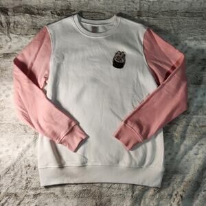 Pusheen the Cat White and Pink Cute Kawaii Kitty Sushi Fleece Sweatshirt - XS
